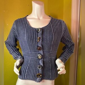 PBJBlues Blue Chunky Knit Sweater with Big Buttons